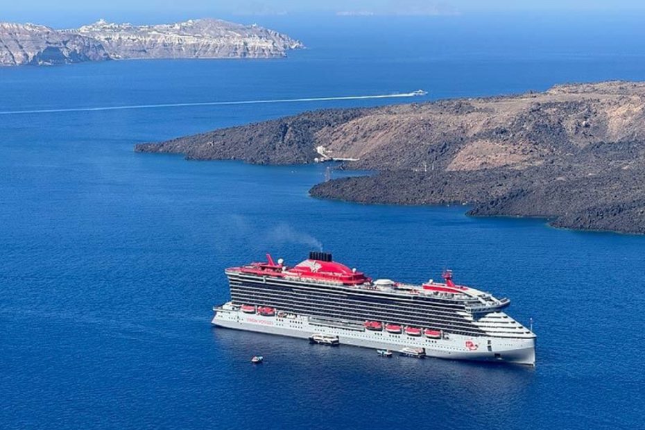 Virgin Voyages cruise ship sailing on the open ocean