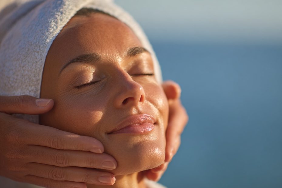 Woman receiving a spa facial treatment aboard Virgin Voyages