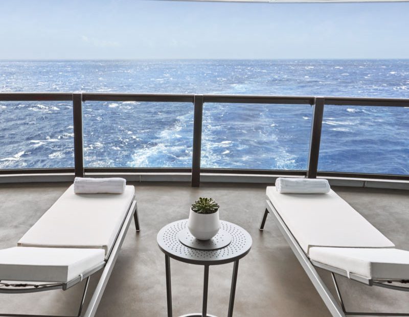 Scenic ocean view from balcony on a well-timed Virgin Voyages booking