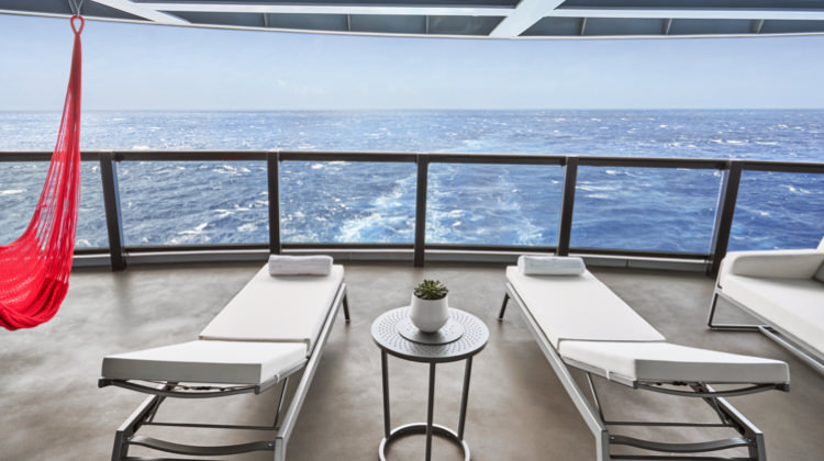 Scenic ocean view from balcony on a well-timed Virgin Voyages booking