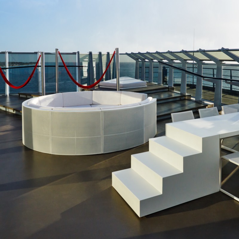 Exclusive RockStar retreat area at the Beach Club in Bimini on Virgin Voyages