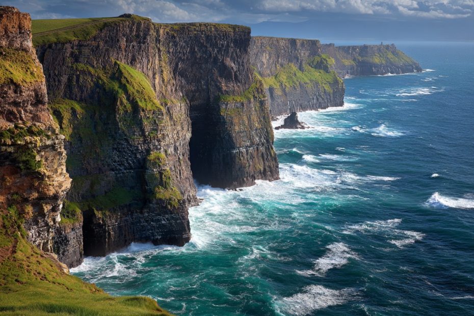 Dramatic coastal cliffs along the British Isles cruise route