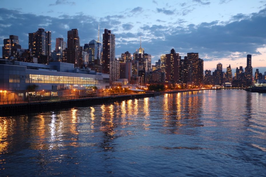Manhattan skyline viewed from the Brooklyn cruise terminal