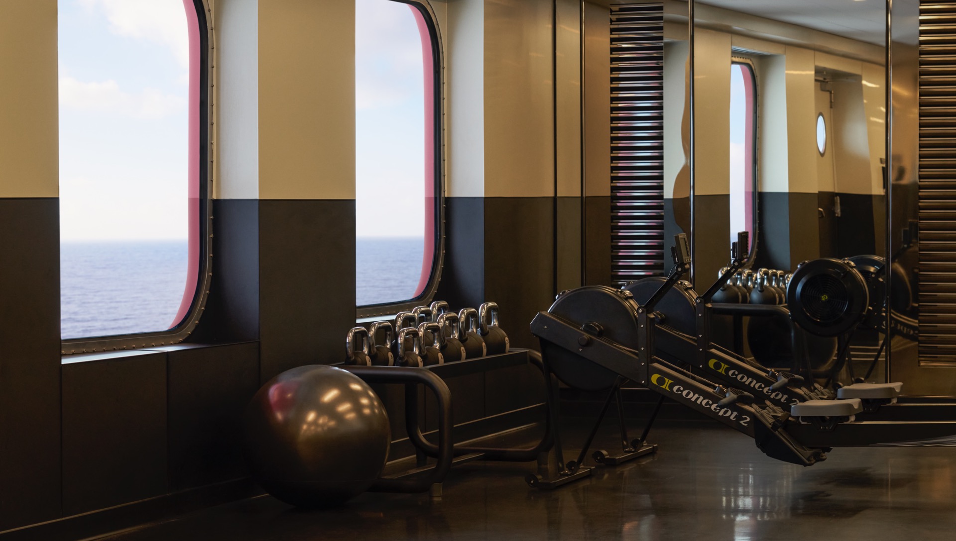 Unique bungee fitness workout class on Virgin Voyages