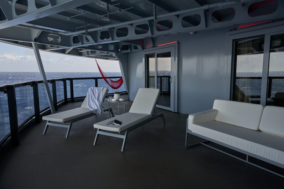 Cheeky Corner Suite with panoramic stern views on Virgin Voyages