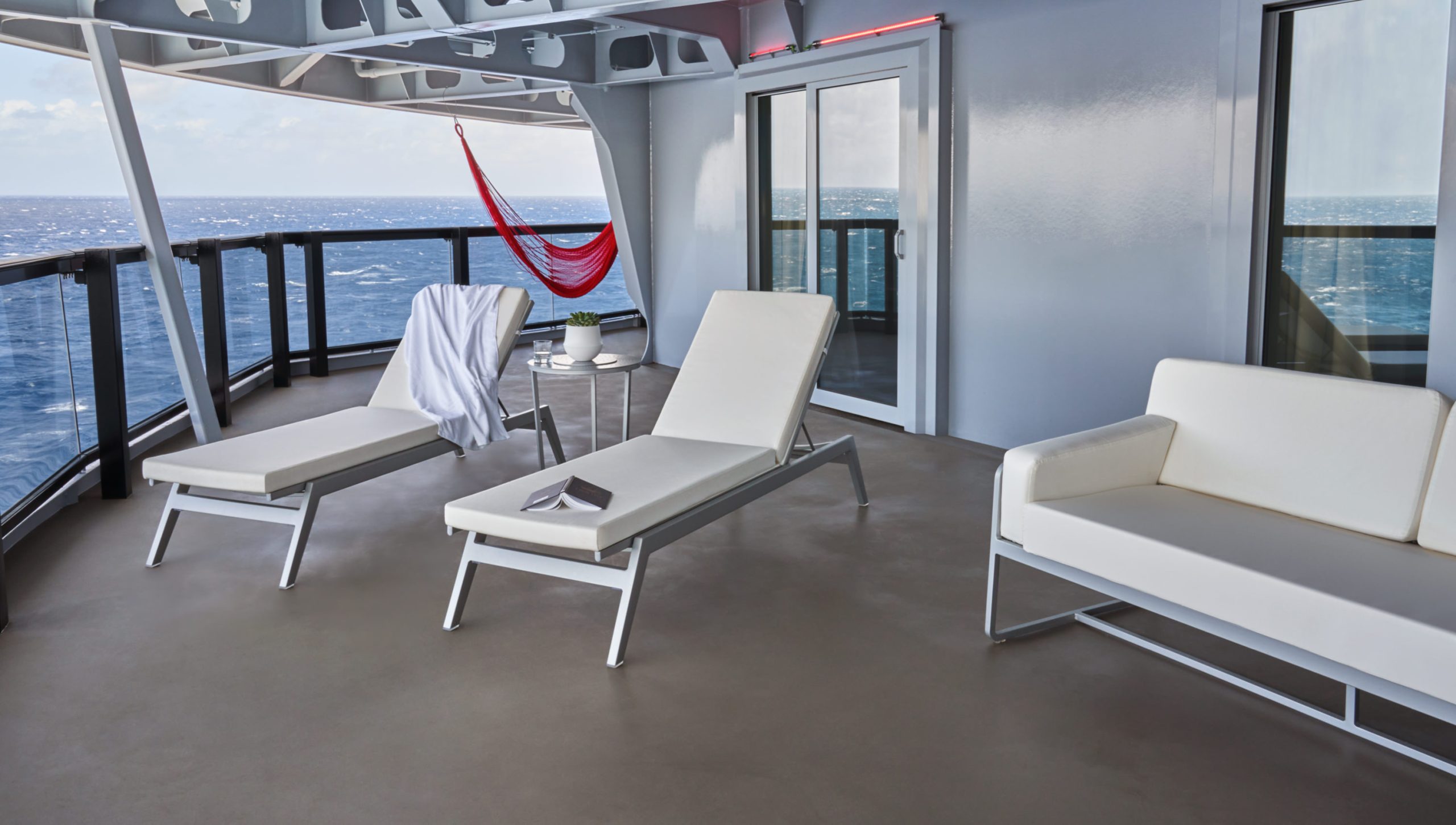 Cheeky Corner Suite with panoramic stern views on Virgin Voyages