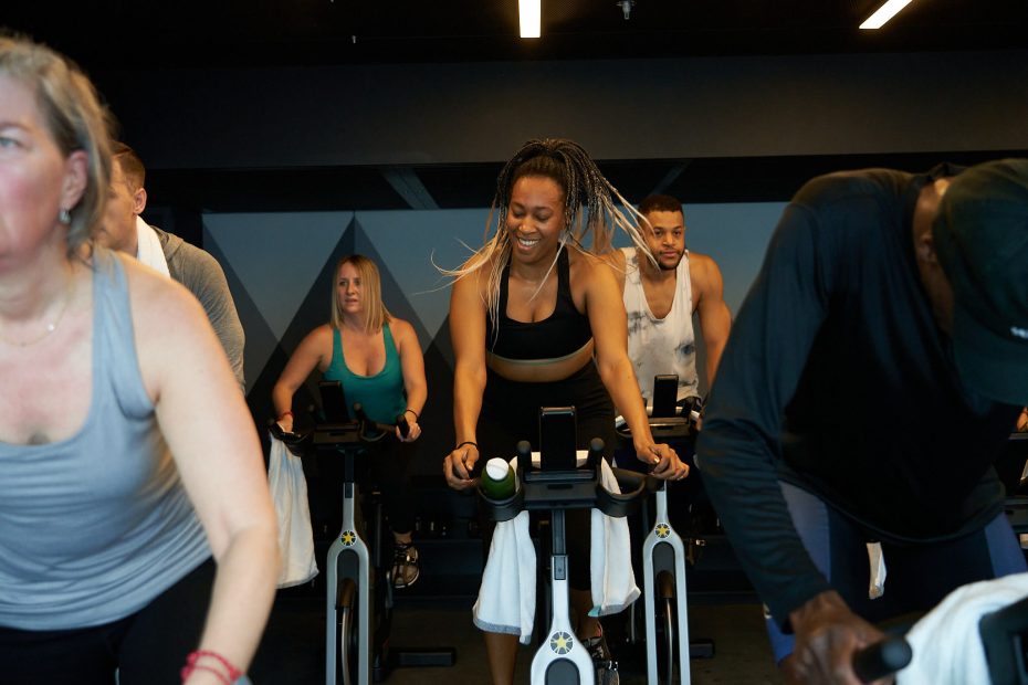 Indoor cycling spin class at the fitness center on Virgin Voyages