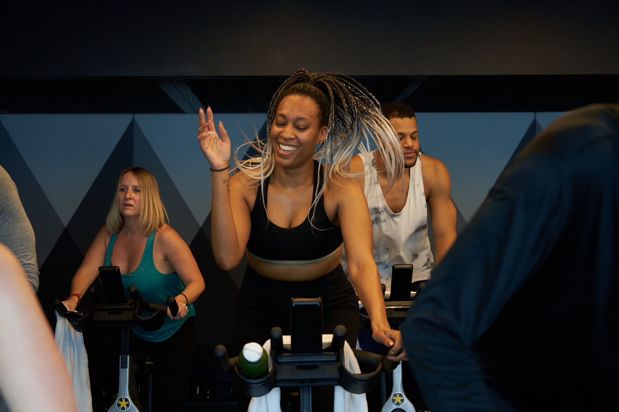 Indoor cycling spin class at the fitness center on Virgin Voyages
