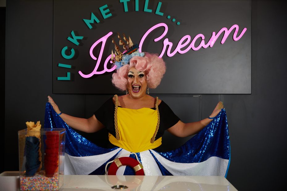 Drag performance and comedy entertainment on Virgin Voyages
