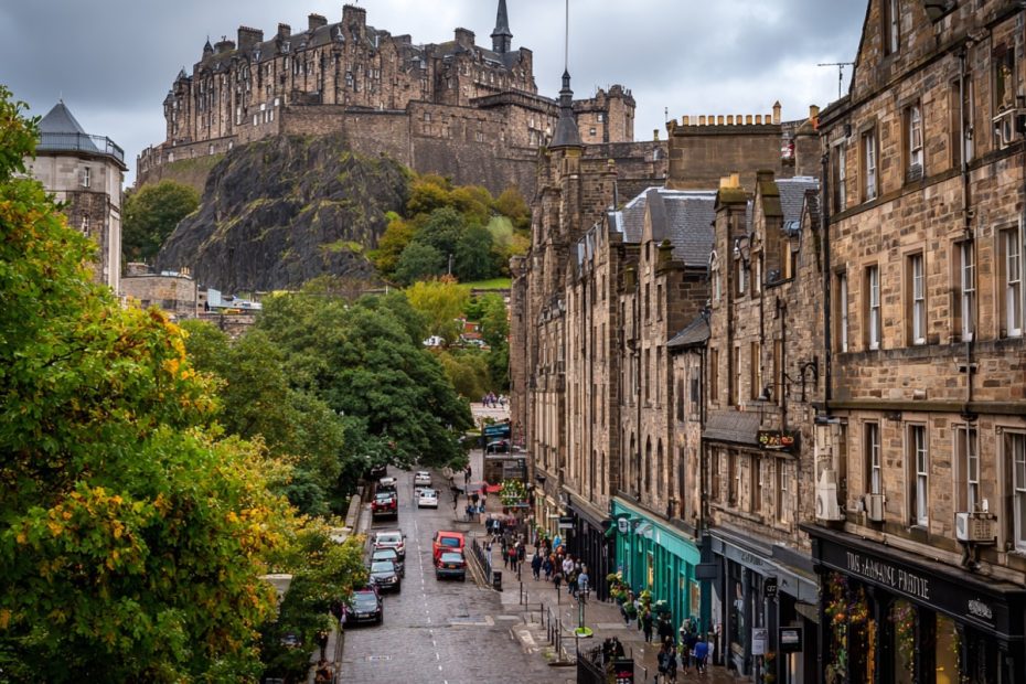 Edinburgh Castle perched on the hilltop overlooking the city