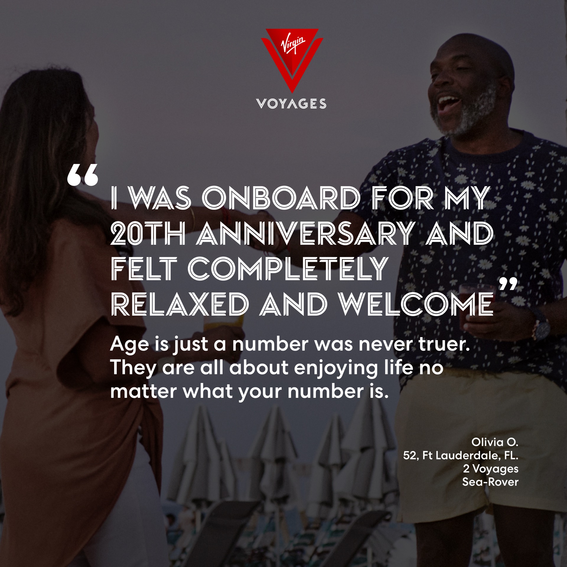 Excited first-time sailors boarding a Virgin Voyages ship on embarkation day