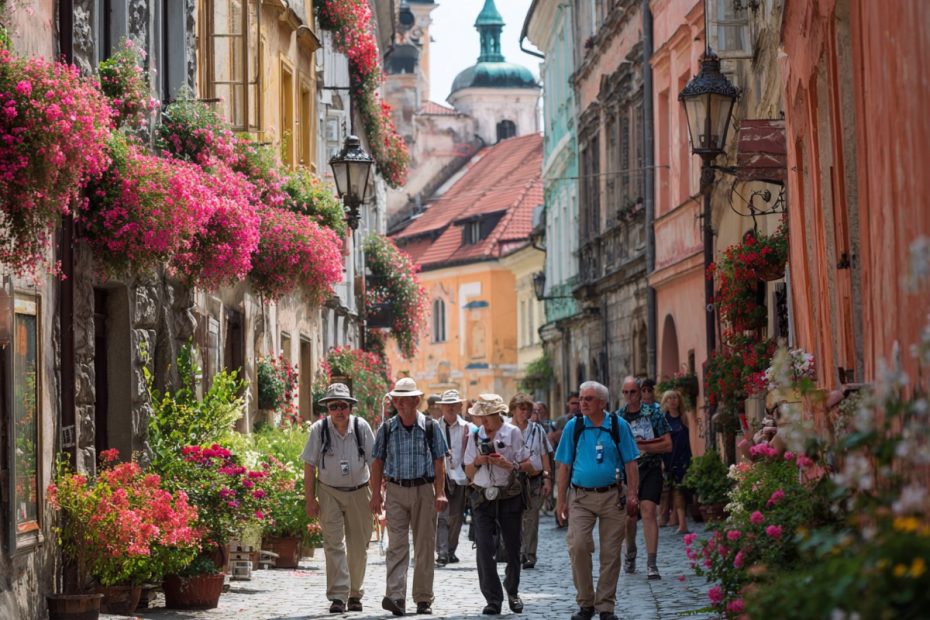 Guided walking tour through a historic port town on a cruise excursion