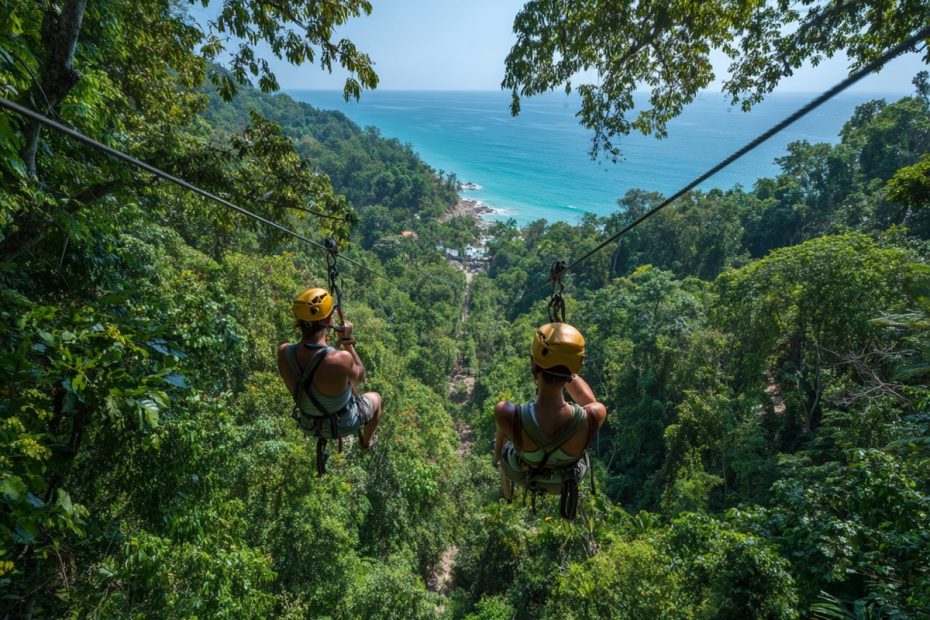 Zip-lining adventure over tropical canopy on a cruise shore excursion