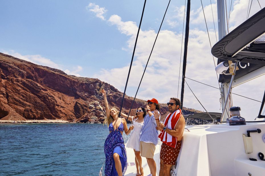 Panoramic view of Greek islands with turquoise water on Virgin Voyages itinerary