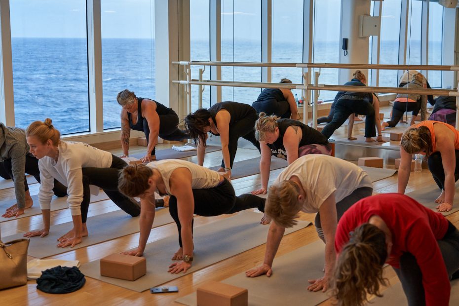 Group fitness class in session at B-Complex gym on Virgin Voyages