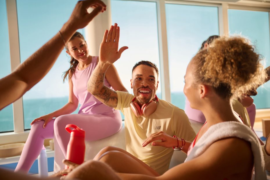 Festive holiday celebration on deck during a Virgin Voyages holiday sailing