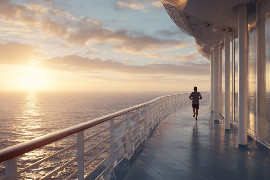 Person jogging on a modern cruise ship running track