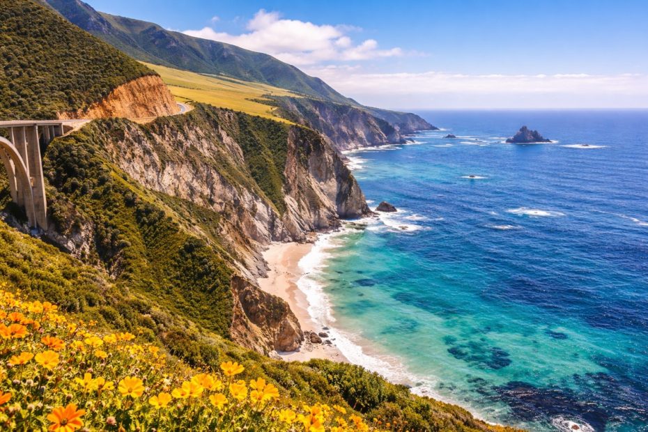 Scenic Pacific Coast Highway winding along the California coastline