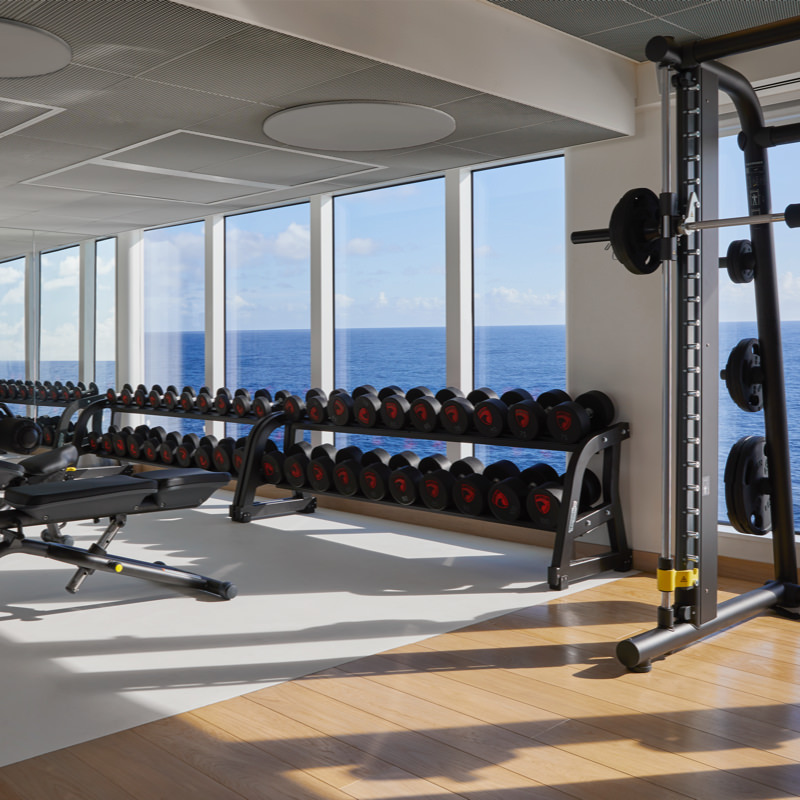 Personal training session at B-Complex fitness center on Virgin Voyages