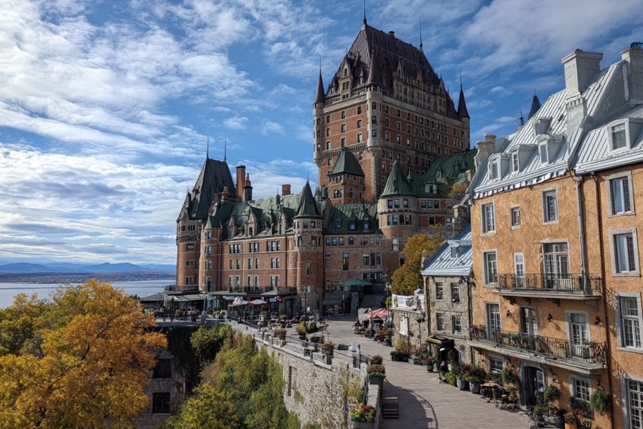 Chateau Frontenac castle overlooking the St. Lawrence River in Quebec City