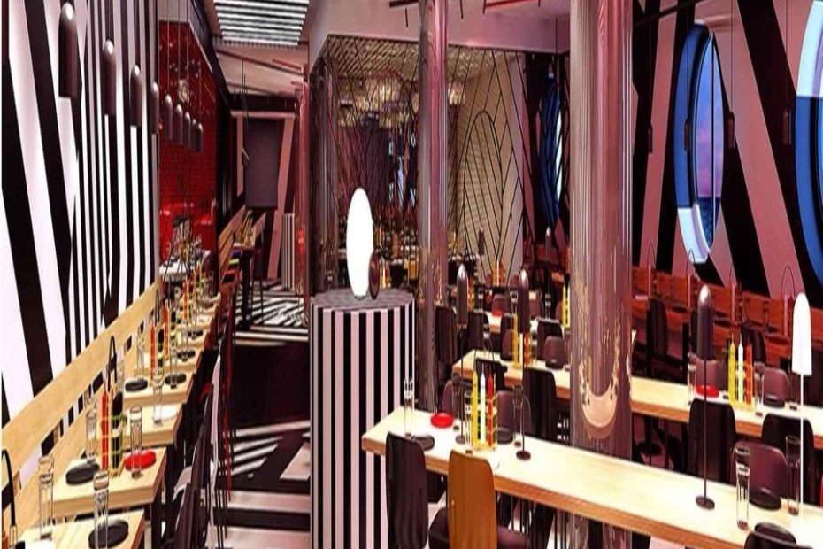 Razzle Dazzle restaurant with vibrant decor on Virgin Voyages