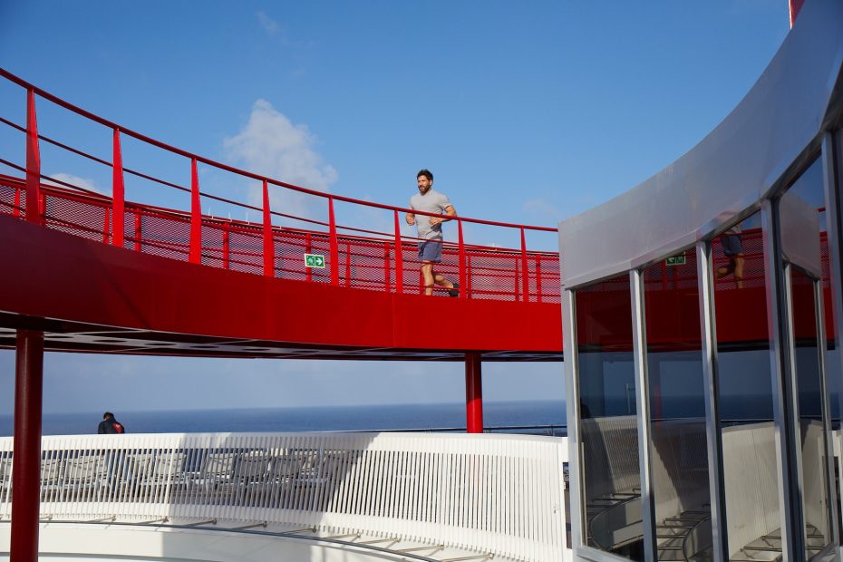 Outdoor running track around the ship deck on Virgin Voyages
