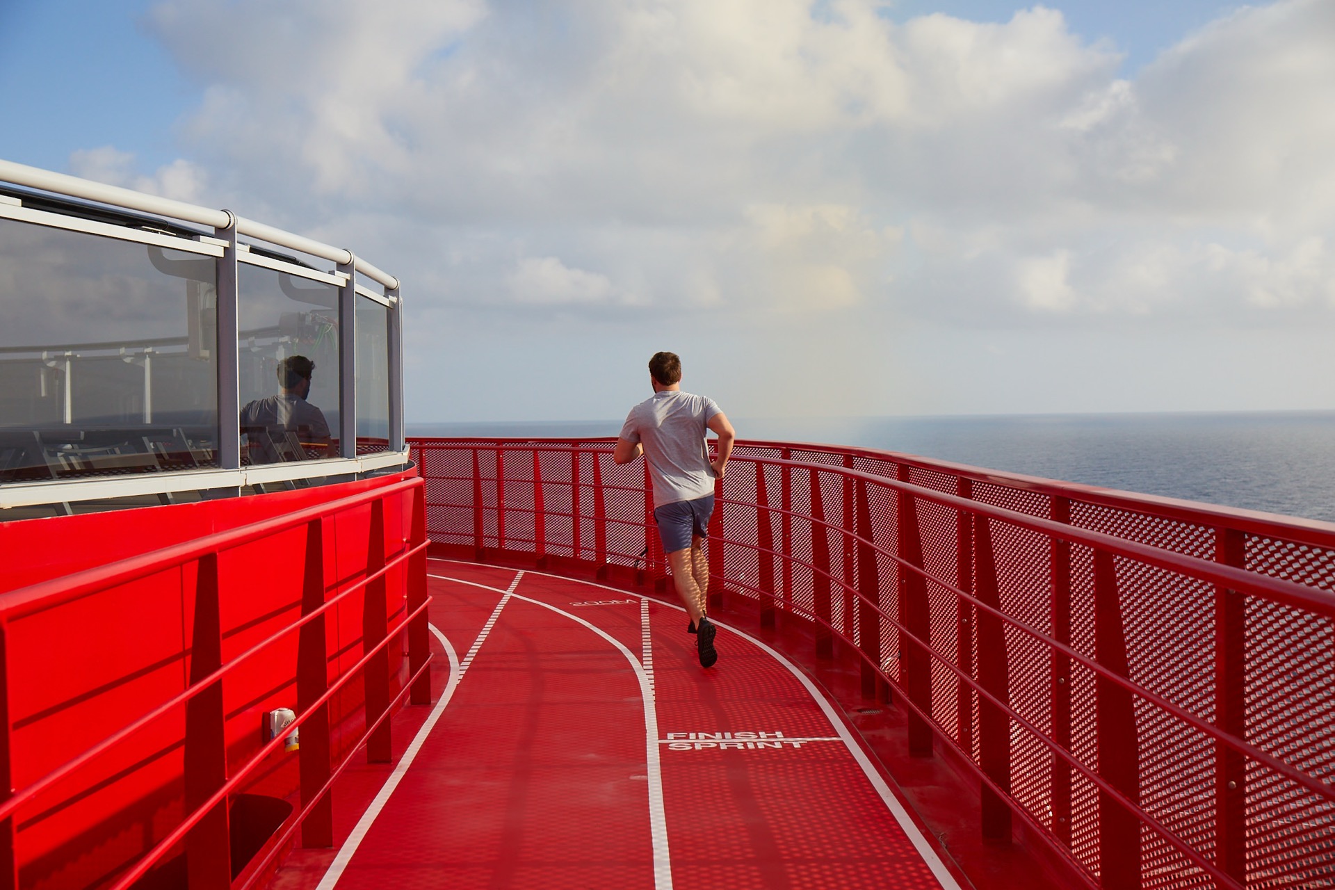 Outdoor running track around the ship deck on Virgin Voyages