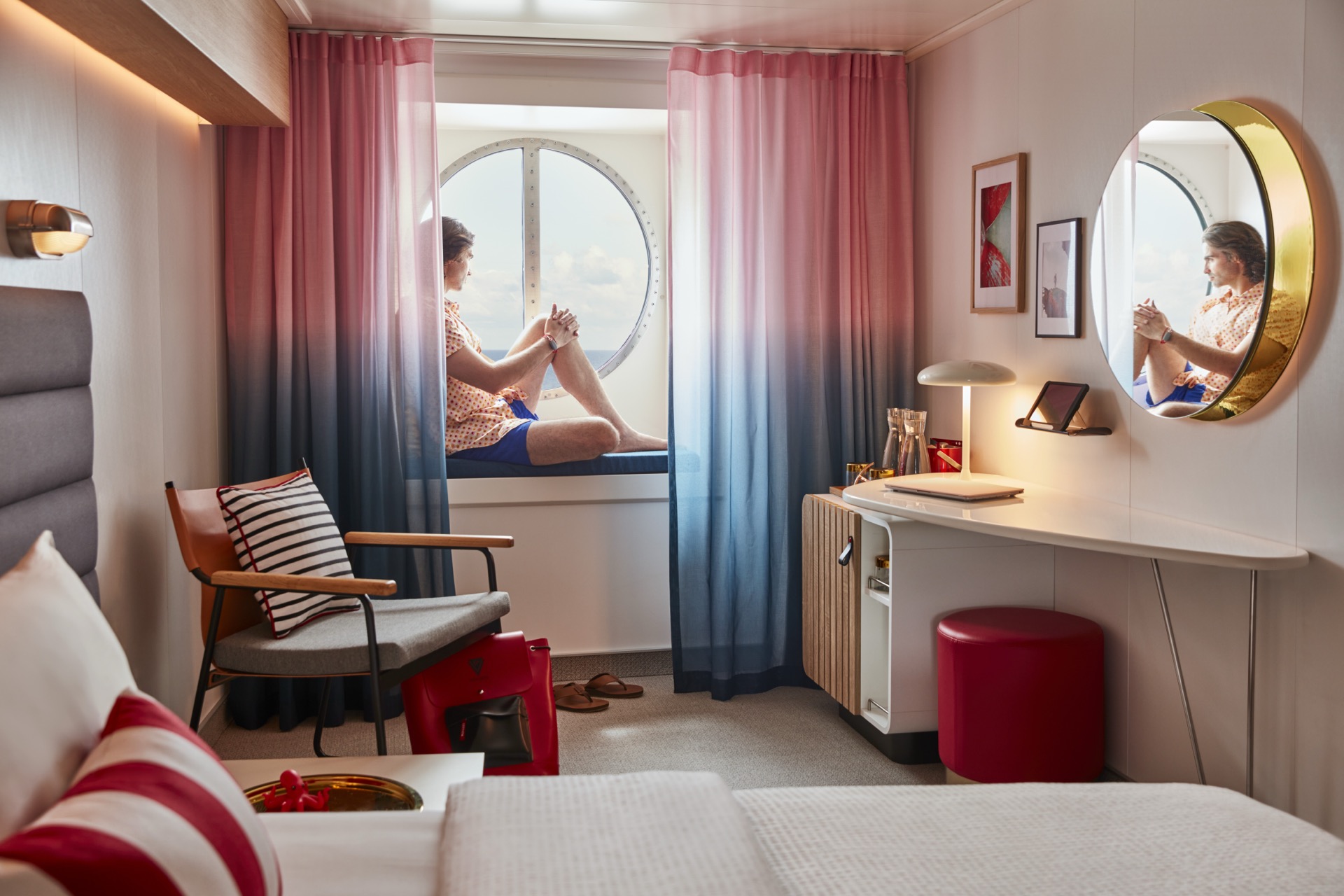 Sea View cabin with ocean view window on Virgin Voyages