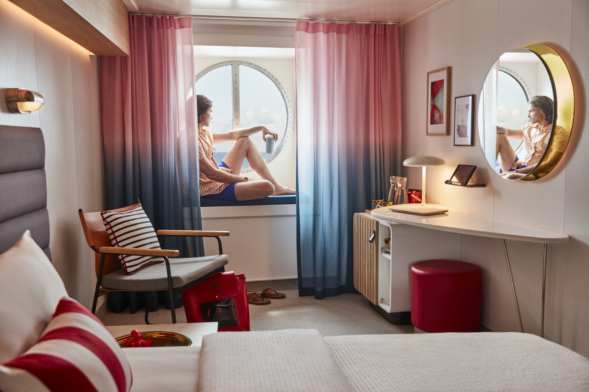 Sea View cabin with ocean view window on Virgin Voyages