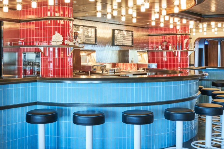 The Social Club retro diner interior on Virgin Voyages