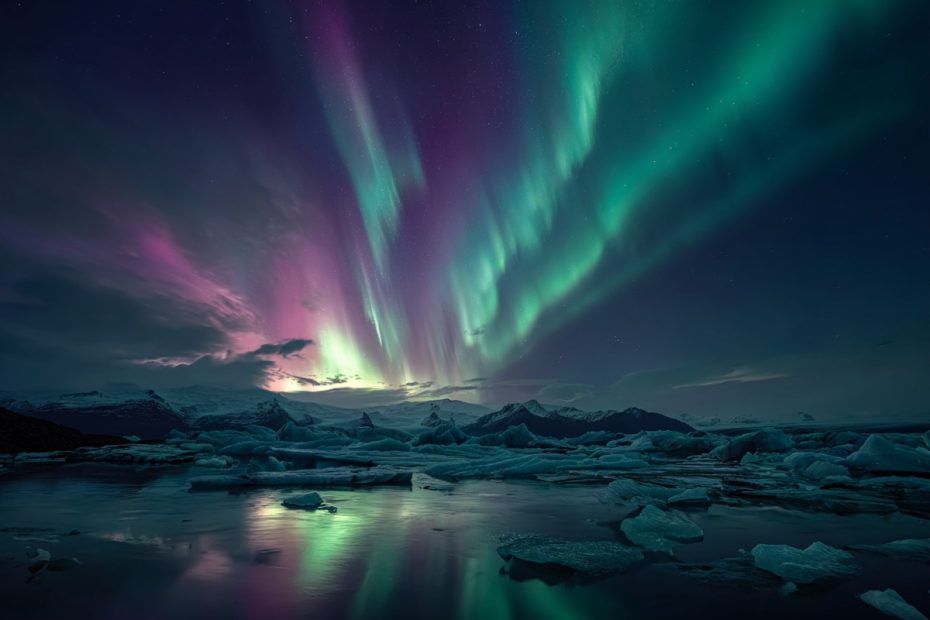 Northern lights or solar eclipse viewed from a Virgin Voyages cruise near Iceland