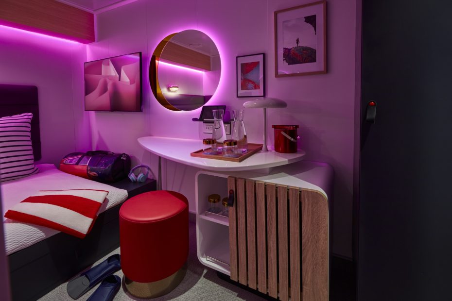 Solo Insider cabin designed for single travelers on Virgin Voyages
