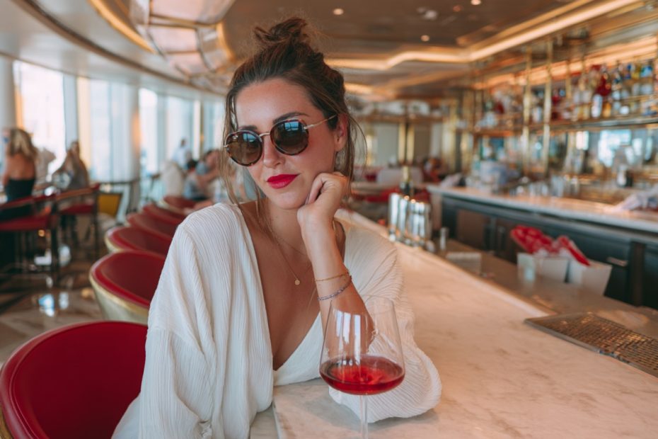 Solo traveler enjoying a confident moment on a Virgin Voyages cruise