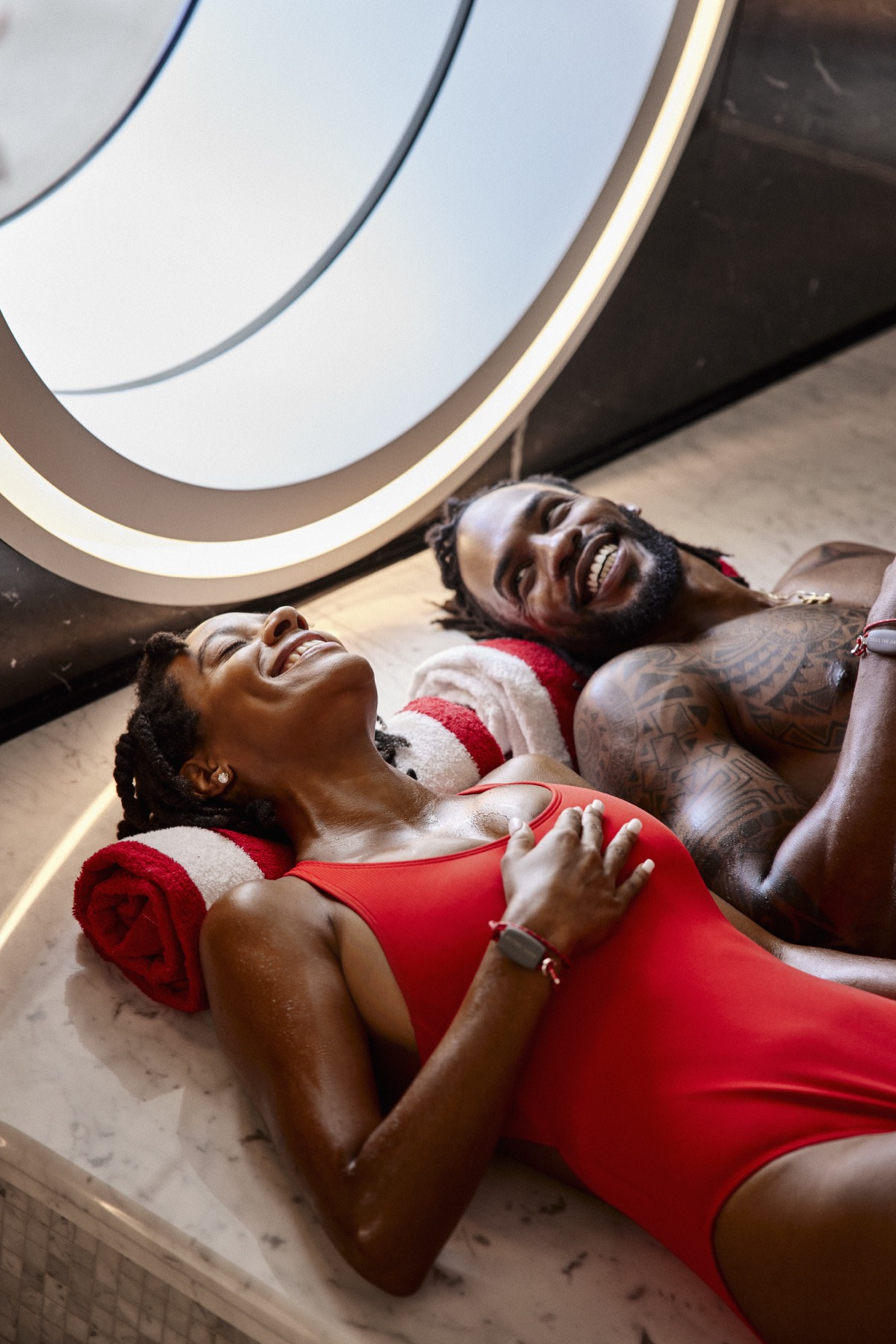 Couples enjoying the Splash of Romance spa package on Virgin Voyages