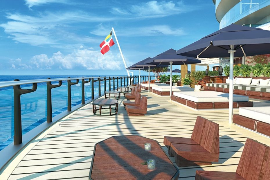 The Dock outdoor bar and lounge area on Virgin Voyages