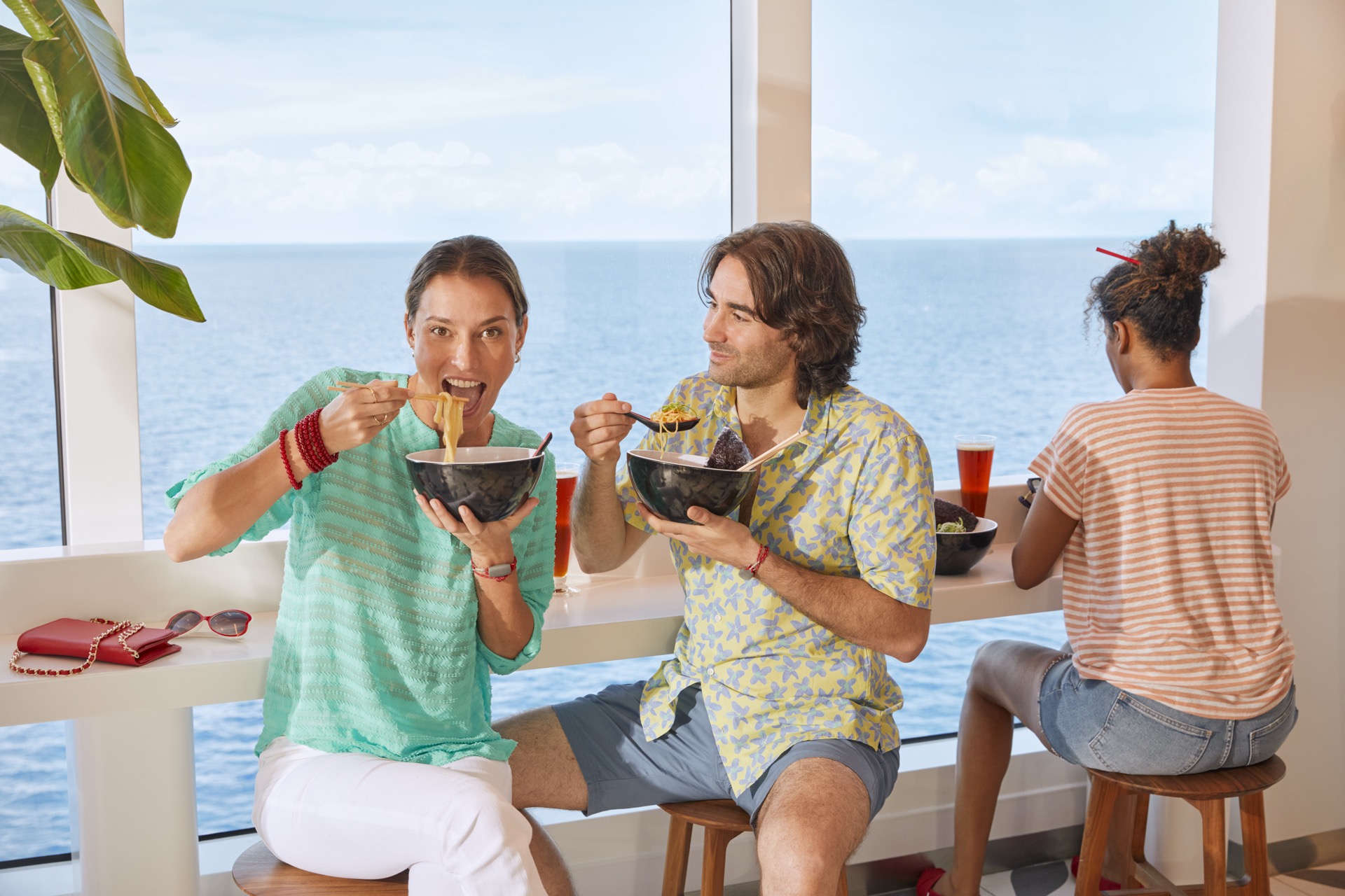 The Galley food hall with multiple dining stations on Virgin Voyages