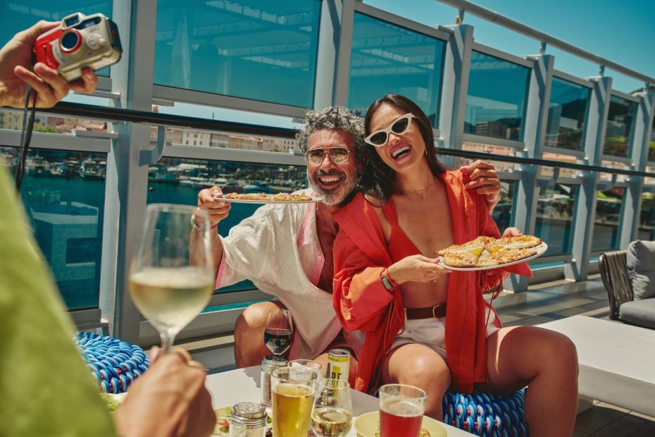 Fresh artisan pizza being served at The Pizza Place on Virgin Voyages