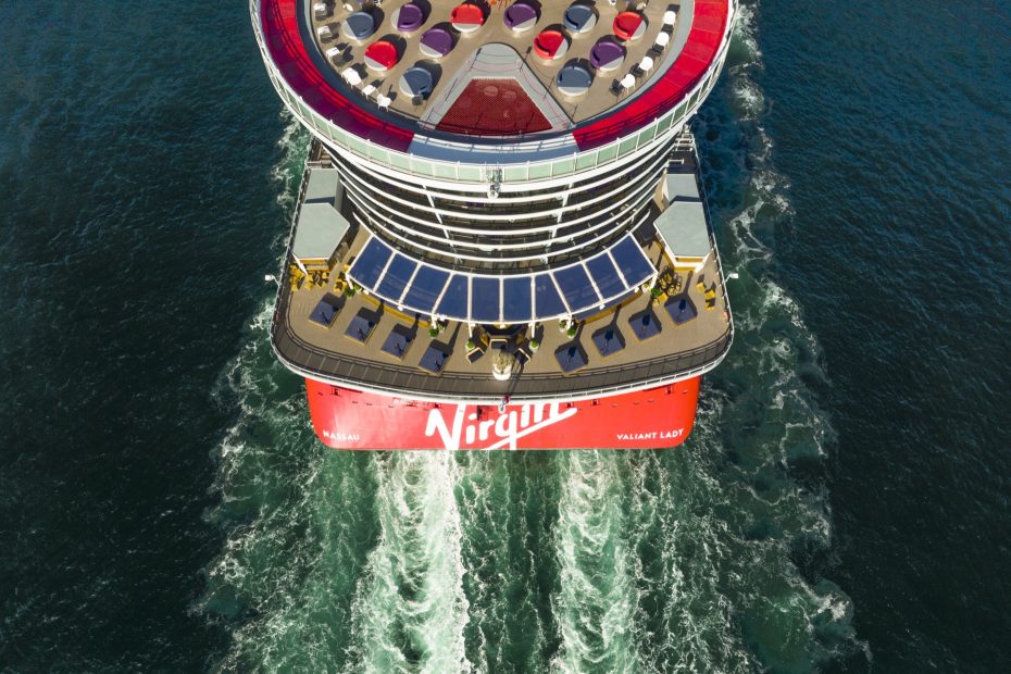 Virgin Voyages Valiant Lady cruise ship sailing in the Caribbean