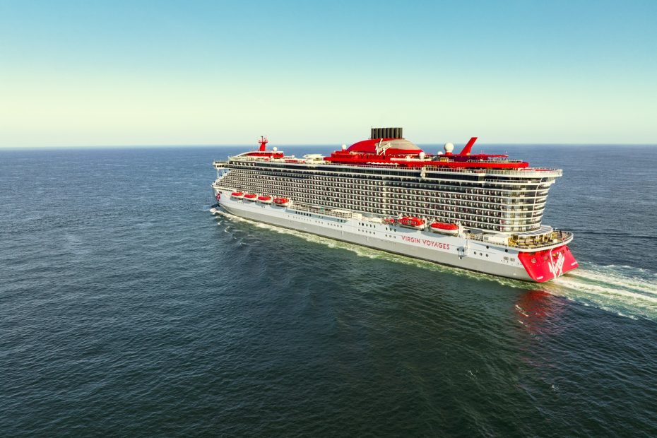 Virgin Voyages ship at sea representing the adult-only cruise experience