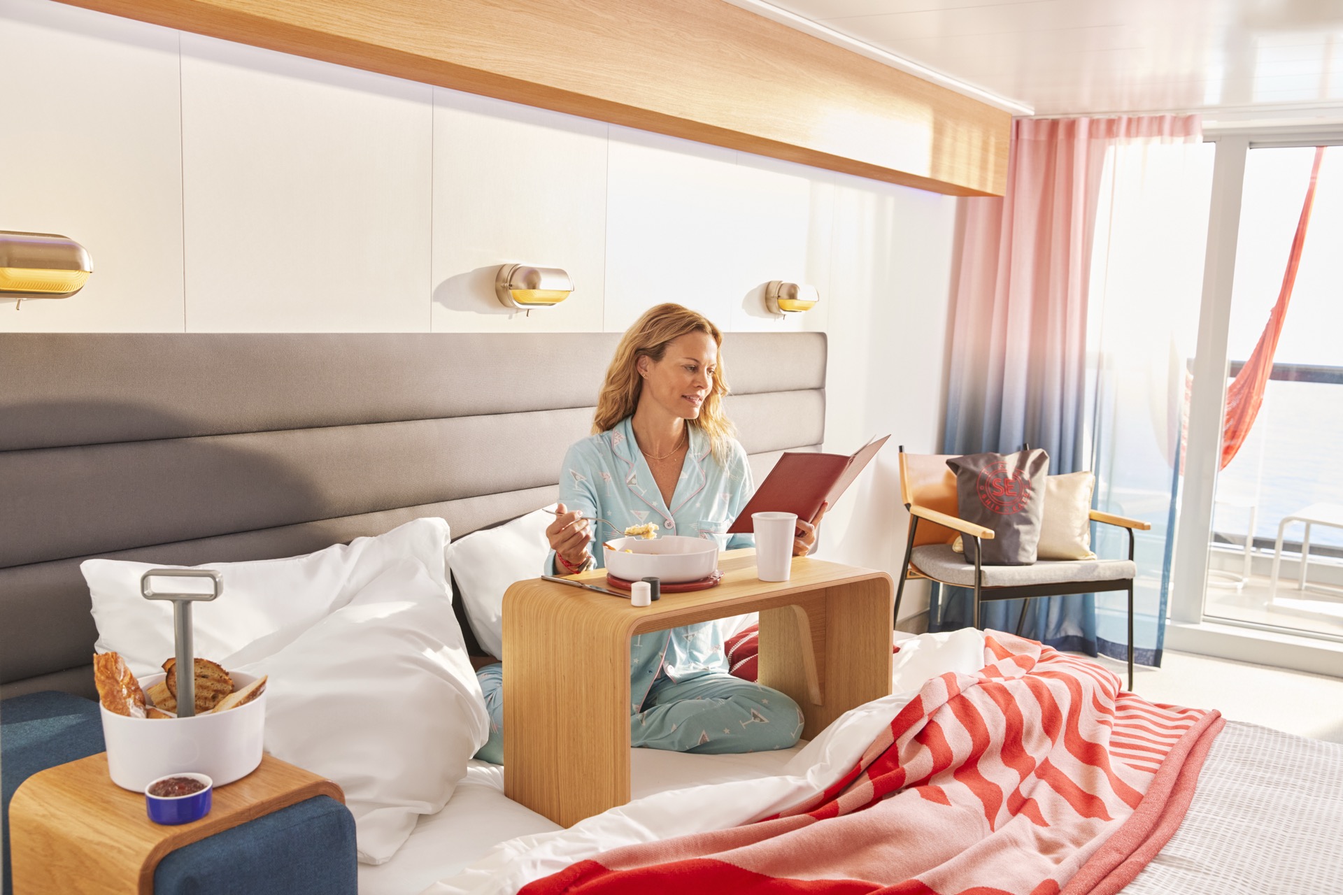 Guests enjoying included dining and drinks on Virgin Voyages all-inclusive