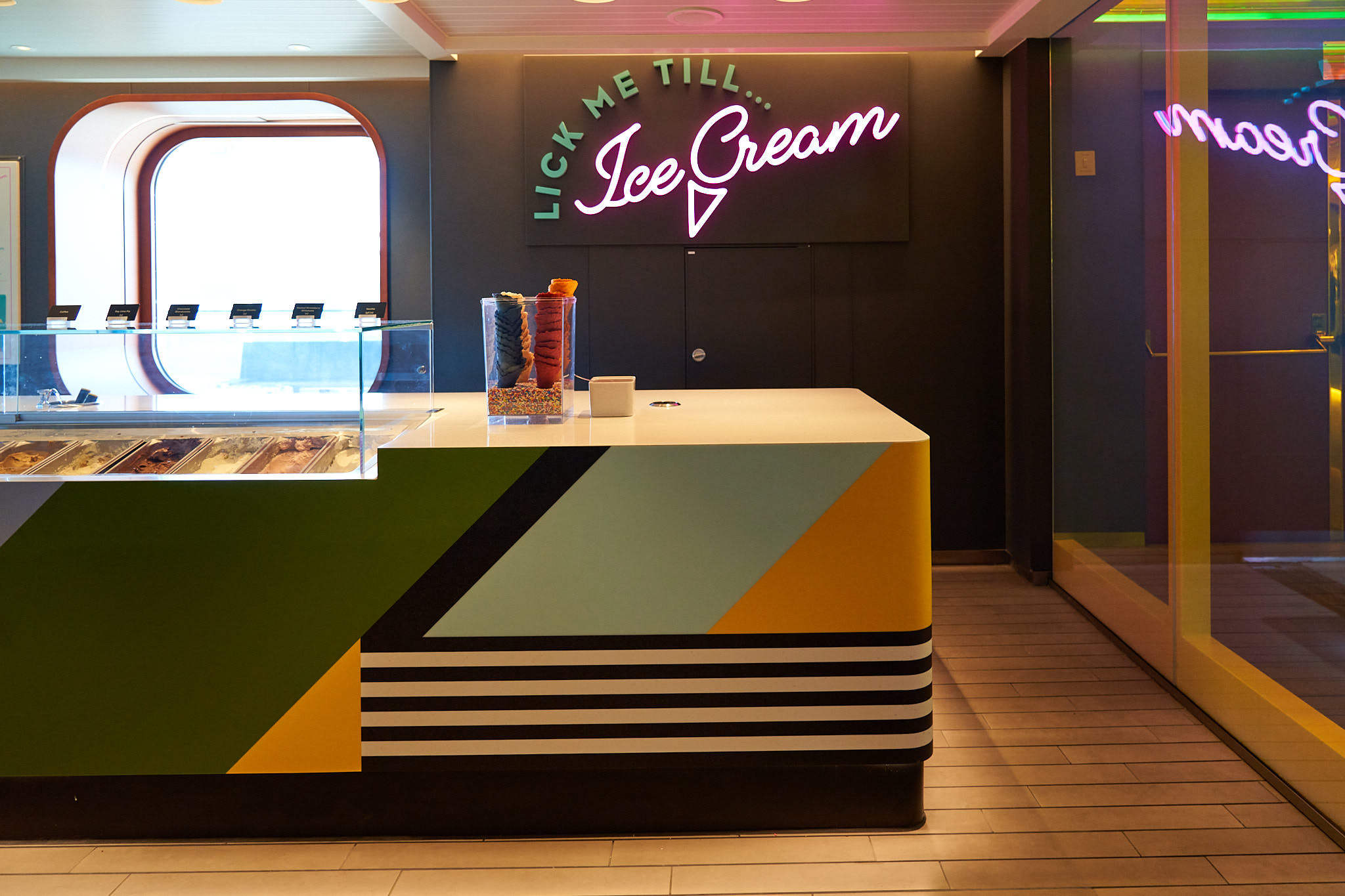 Guests enjoying included dining and drinks on Virgin Voyages all-inclusive