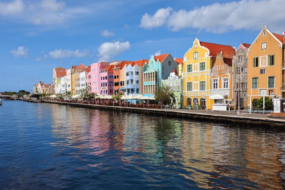 Pastel-colored buildings along the waterfront in Willemstad, Curacao