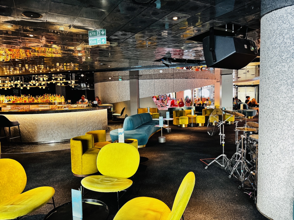 Atrium Bar seating area on Virgin Voyages