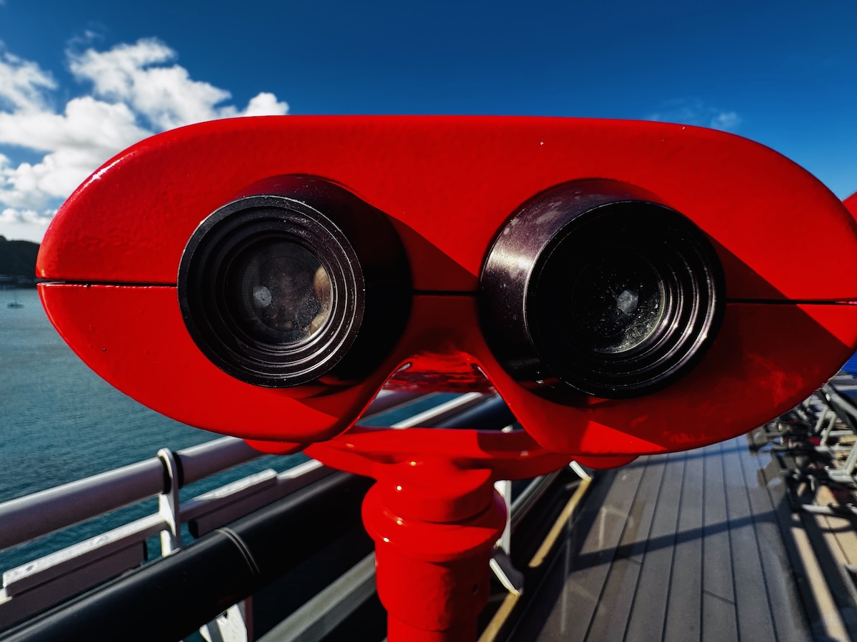 Ship binoculars on a Virgin Voyages deck