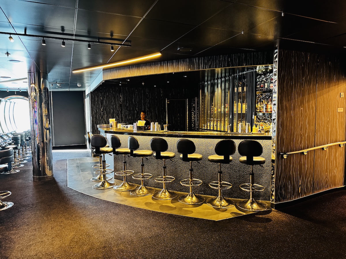 The bar inside the casino on Virgin Voyages