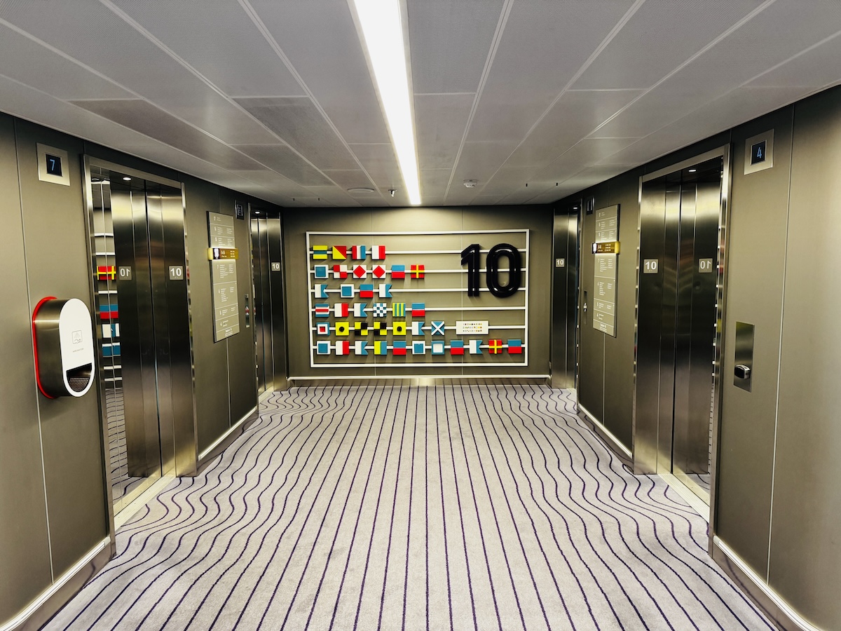 Elevators on Deck 10 of Virgin Voyages