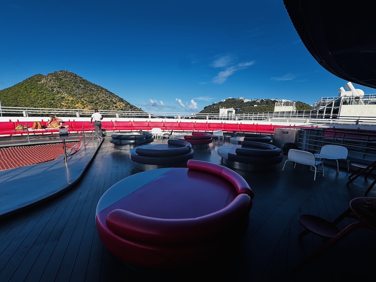 The forward area of Deck 15 on Virgin Voyages