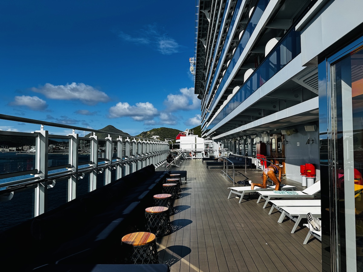 The outdoor area of Deck 15 on Virgin Voyages
