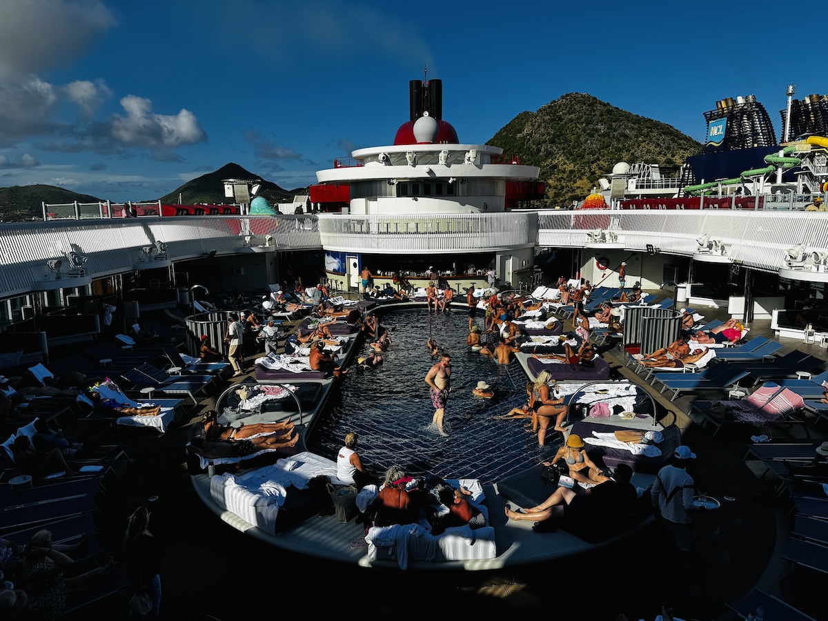 Main pool deck lounging area on Virgin Voyages