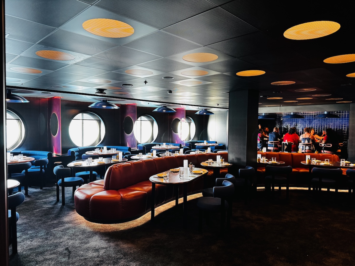 Inside Pink Agave restaurant on Virgin Voyages